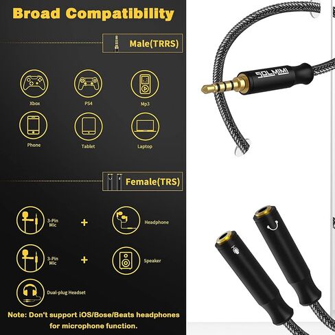 Headphone Mic Splitter, 3.5mm TRRS Splitter with Separate Headphone and Mic Jack, 3.5mm Combo Audio Adapter 2 Female to 1 Male Compatible to Xbox One Smartphone PC Tablet Ps4 Gaming-10 inch in Saudi Arabia