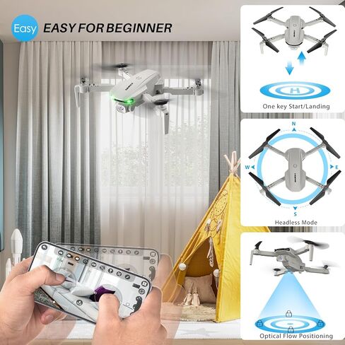 Drone With 1080P FPV Camera for Adults - Quadcopter Drone with Hover Stable, Foldable Mini Drones With One Key Start, Waypoint Fly, Headless Mode, Auto-Follow, 3D Flip, 3 Speeds, 2 Batteries, Easy for Beginners in Kuwait