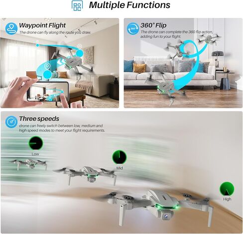 Drone With 1080P FPV Camera for Adults - Quadcopter Drone with Hover Stable, Foldable Mini Drones With One Key Start, Waypoint Fly, Headless Mode, Auto-Follow, 3D Flip, 3 Speeds, 2 Batteries, Easy for Beginners in Kuwait