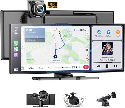 شاشة Carplay للسيارة مقاس 11.5 بوصة، أكبر شاشة HD لـ Carplay وAndroid Auto Car Stereo مع كاميرا داش 4K وكاميرا احتياطية 1080P، ملاحة GPS/بلوتوث/وصلة مرآة/تحكم صوتي/AUX/FM/Siri in Kuwait