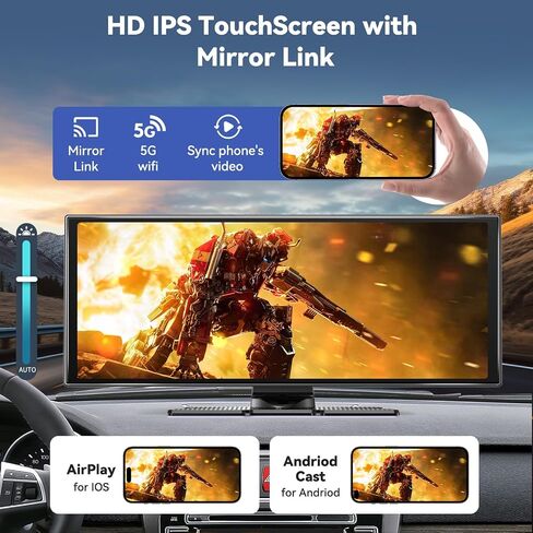 شاشة Carplay للسيارة مقاس 11.5 بوصة، أكبر شاشة HD لـ Carplay وAndroid Auto Car Stereo مع كاميرا داش 4K وكاميرا احتياطية 1080P، ملاحة GPS/بلوتوث/وصلة مرآة/تحكم صوتي/AUX/FM/Siri in Kuwait