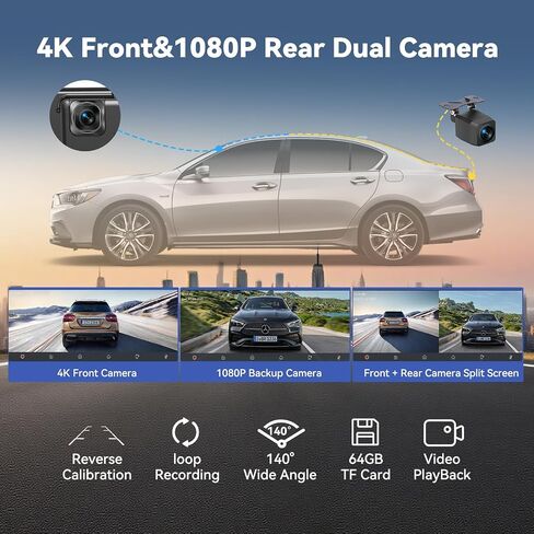 شاشة Carplay للسيارة مقاس 11.5 بوصة، أكبر شاشة HD لـ Carplay وAndroid Auto Car Stereo مع كاميرا داش 4K وكاميرا احتياطية 1080P، ملاحة GPS/بلوتوث/وصلة مرآة/تحكم صوتي/AUX/FM/Siri in Kuwait