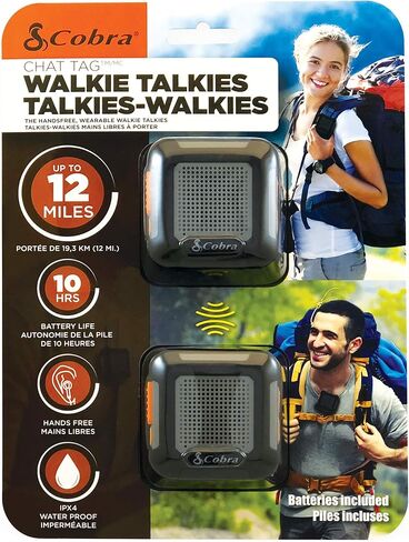 Cobra ACT220B Chat Tag Rock Wearable Walkie Talkies - Waterproof, Hands Free, Rechargeable, Long Range 12-Mile Two Way Radio Set (2 Pack) in Saudi Arabia