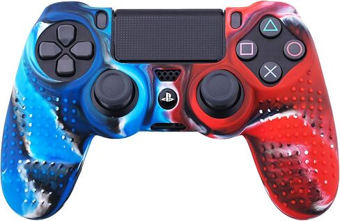 YoRHa Studded Dots Silicone Rubber Gel Customizing Cover for Sony PS4/slim/Pro Dualshock 4 Controller x 1(Camou Red&Blue) with Pro Thumb Grips x 10 in Saudi Arabia