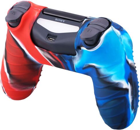 YoRHa Studded Dots Silicone Rubber Gel Customizing Cover for Sony PS4/slim/Pro Dualshock 4 Controller x 1(Camou Red&Blue) with Pro Thumb Grips x 10 in Saudi Arabia