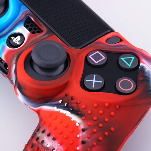 YoRHa Studded Dots Silicone Rubber Gel Customizing Cover for Sony PS4/slim/Pro Dualshock 4 Controller x 1(Camou Red&Blue) with Pro Thumb Grips x 10 in Saudi Arabia