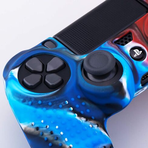 YoRHa Studded Dots Silicone Rubber Gel Customizing Cover for Sony PS4/slim/Pro Dualshock 4 Controller x 1(Camou Red&Blue) with Pro Thumb Grips x 10 in Saudi Arabia