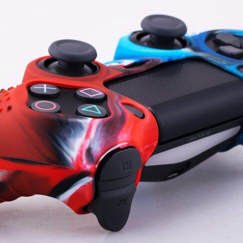 YoRHa Studded Dots Silicone Rubber Gel Customizing Cover for Sony PS4/slim/Pro Dualshock 4 Controller x 1(Camou Red&Blue) with Pro Thumb Grips x 10 in Saudi Arabia