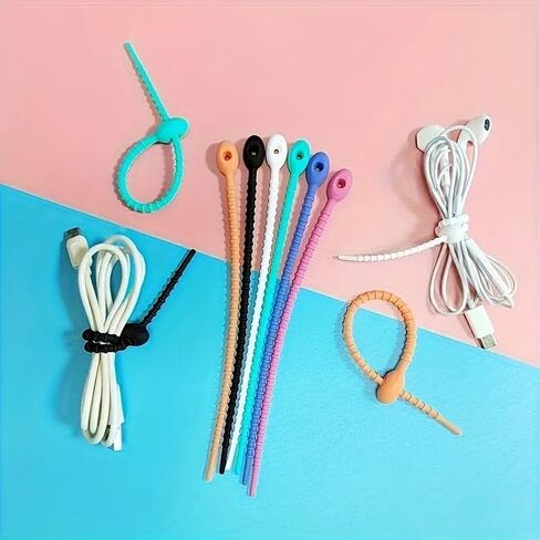 50Pcs Multi-Color Reusable Silicone Cable Ties - Flexible Zip Ties for Organizing Wires, Zippers, Ideal for Office/Home, Mixcolors, 50pcs in Saudi Arabia