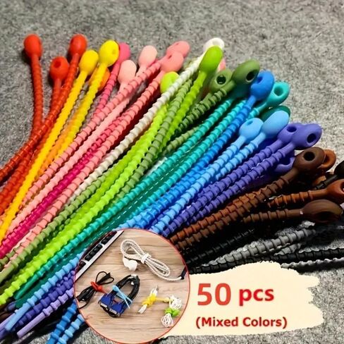 50Pcs Multi-Color Reusable Silicone Cable Ties - Flexible Zip Ties for Organizing Wires, Zippers, Ideal for Office/Home, Mixcolors, 50pcs in Saudi Arabia