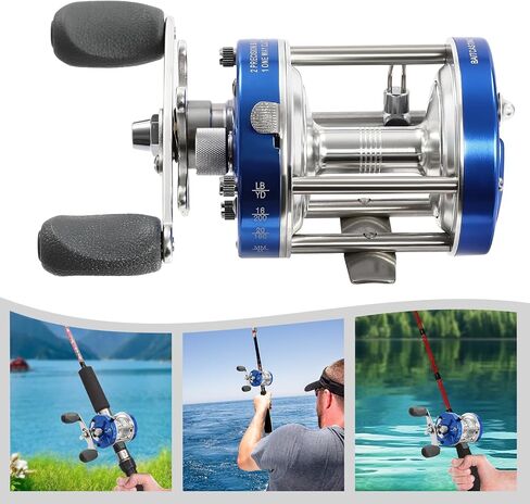 Round Baitcasting Hearing Benle Size 50 التقليدية بكرة عذبة المياه العذبة بالمياه الملحية Inshore Surf Trolling Trolling لسمك السلور ، المسكي ، باس ، Pike ، 5.2: 1 نسبة تروس in Saudi Arabia