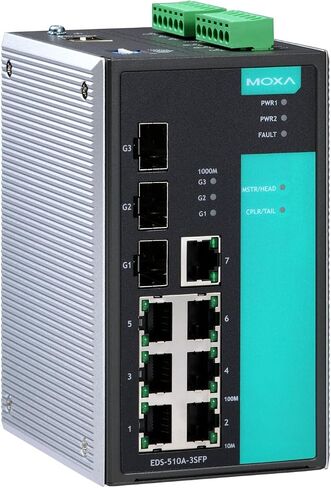 Moxa EDS-510A-3SFP-T مفتاح Ethernet Managed مع 3 منافذ minigbits ومنافذ BASETX 7 × 10/100 مع VLAN و IGMP Snooping و QOS ؛ -40 ~ 75C in Saudi Arabia
