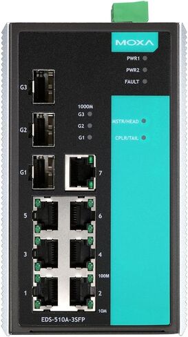 Moxa EDS-510A-3SFP-T مفتاح Ethernet Managed مع 3 منافذ minigbits ومنافذ BASETX 7 × 10/100 مع VLAN و IGMP Snooping و QOS ؛ -40 ~ 75C in Saudi Arabia