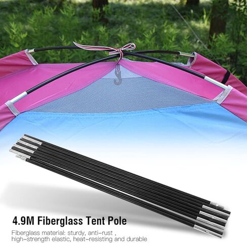 Trail Replacement Parts Trail Tent Replacement Poles Tent Poles Replacement Fiberglass Tent Pole 4.9M Camping Tent Pole Bars Kit for Spare Replacement, 9 Section Tent Support Rods Suitable in Saudi Arabia