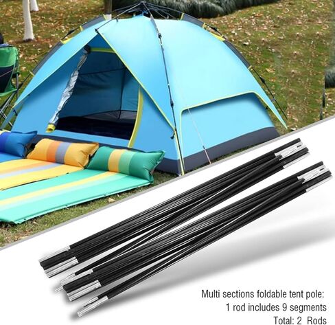 Trail Replacement Parts Trail Tent Replacement Poles Tent Poles Replacement Fiberglass Tent Pole 4.9M Camping Tent Pole Bars Kit for Spare Replacement, 9 Section Tent Support Rods Suitable in Saudi Arabia