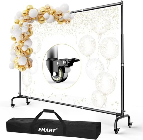 EMART Backdrop Stand with Wheels - 10x7.5ft(WxH) - Moveable Banner Holder, 4.5 inch Heavy Duty Backdrop Clamp Kit-6 Spring Clamps for Parties Decoration, Photography Sturdy Background Frame in Saudi Arabia