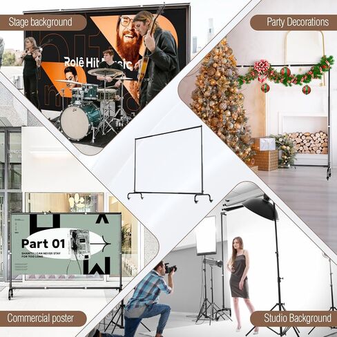 EMART Backdrop Stand with Wheels - 10x7.5ft(WxH) - Moveable Banner Holder, 4.5 inch Heavy Duty Backdrop Clamp Kit-6 Spring Clamps for Parties Decoration, Photography Sturdy Background Frame in Saudi Arabia