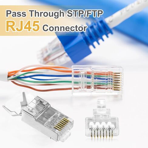 MECCANIXITY 30pcs CAT7 RJ45 Pass Through Connectors, RJ45 STP/FTP 8P8C Gold Plated Plugs Silver with Cable Traverse for 23AWG Ethernet Cable in Saudi Arabia