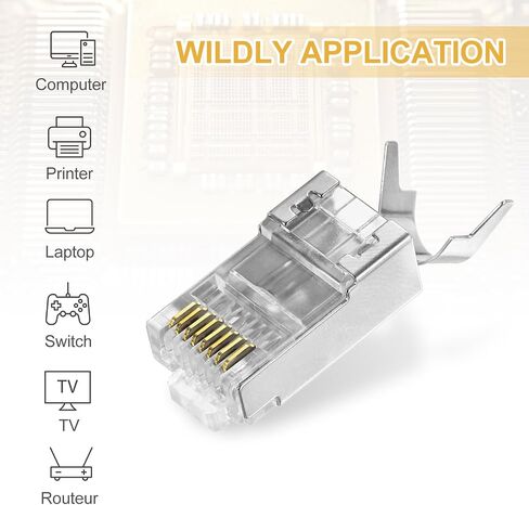 MECCANIXITY 30pcs CAT7 RJ45 Pass Through Connectors, RJ45 STP/FTP 8P8C Gold Plated Plugs Silver with Cable Traverse for 23AWG Ethernet Cable in Saudi Arabia