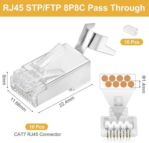 MECCANIXITY 30pcs CAT7 RJ45 Pass Through Connectors, RJ45 STP/FTP 8P8C Gold Plated Plugs Silver with Cable Traverse for 23AWG Ethernet Cable in Saudi Arabia