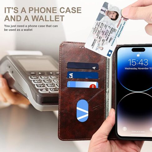 SINIANL Compatible with iPhone 15 Pro Max Case Wallet, Flip Cover with Magnetic Kickstand, Credit Card Holder, Leather Folio Case for iPhone 15 Pro Max Brown in Saudi Arabia