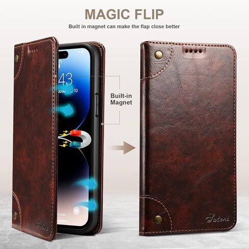 SINIANL Compatible with iPhone 15 Pro Max Case Wallet, Flip Cover with Magnetic Kickstand, Credit Card Holder, Leather Folio Case for iPhone 15 Pro Max Brown in Saudi Arabia