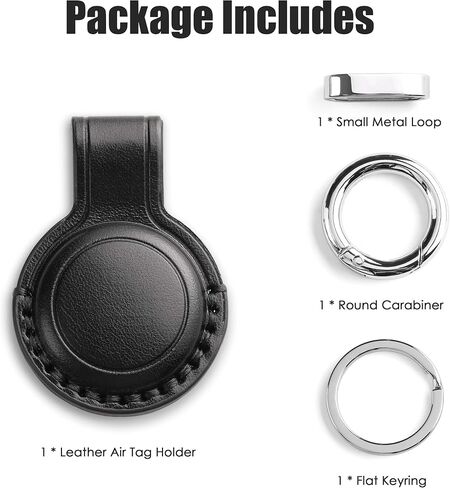 Genuine Leather for AirTag Keychain Holder – Protective Air Tagholder Case Cover for Air Tag Key Chain Ring Fob Backpack Luggage Accessories - Red in Kuwait