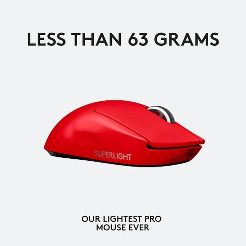 Logitech G PRO X Superlight Wireless Gaming Mouse, Ultra-Lightweight, Hero 25K Sensor, 25,600 DPI, 5 Programmable Buttons, Long Battery Life, Compatible with PC/Mac - Red (Renewed) in Saudi Arabia