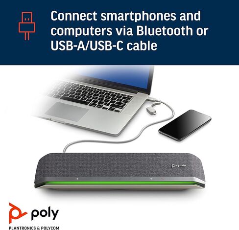 Poly - Sync 60 Smartphone لغرف المؤتمرات (Plantronics) - الاتصال بجهاز الكمبيوتر/MAC عبر كابل USB -A/USB -C المدمج ، والهواتف الذكية عبر Bluetooth - يعمل مع فرق ، Zoom (معتمد) والمزيد (متجدد) in Kuwait