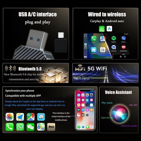 محول CarPlay اللاسلكي لـ Honda Gold Wing 2018-2024 ، Plug Play Carplay Dongle Fast Auto-Connect Wireless Carplay for iPhone & Android مع منفذ USB/Type C ، ب. in Saudi Arabia