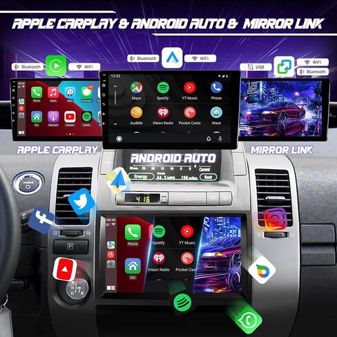 راديو سيارة تمت ترقيته ل Toyota Prius 2004-2009 Wirless Carplay & Android Auto ، ستيريو سيارة Android 9 بوصة لوحدة رأس Prius Touchscreen - GPS/FM/SWC/WiFi/Bluetooth/Camera (غير JBL) in Kuwait