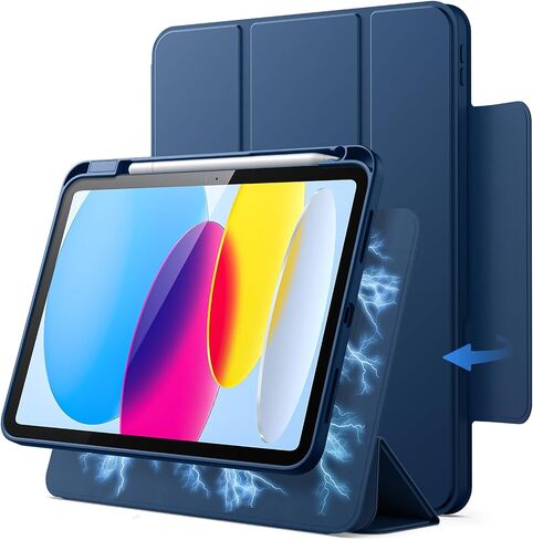 Jetech Magnetic Case لـ iPad (A16) الجيل الحادي عشر/العاشر (2025/2022) مع حامل القلم الرصاص ، وغطاء واضح قابل للإزالة ، وصورة/منظر طبيعي مع عرض شاشة مرفوعة (البحرية) in Kuwait