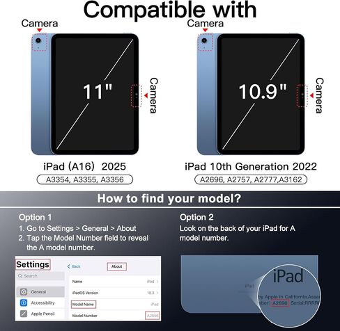 Jetech Magnetic Case لـ iPad (A16) الجيل الحادي عشر/العاشر (2025/2022) مع حامل القلم الرصاص ، وغطاء واضح قابل للإزالة ، وصورة/منظر طبيعي مع عرض شاشة مرفوعة (البحرية) in Kuwait