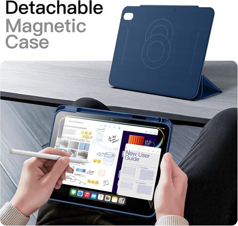 Jetech Magnetic Case لـ iPad (A16) الجيل الحادي عشر/العاشر (2025/2022) مع حامل القلم الرصاص ، وغطاء واضح قابل للإزالة ، وصورة/منظر طبيعي مع عرض شاشة مرفوعة (البحرية) in Kuwait