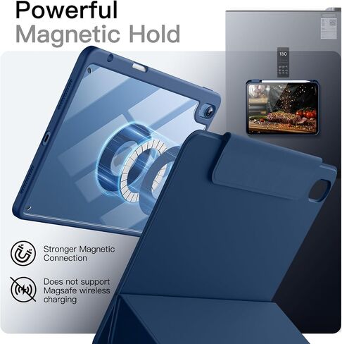 Jetech Magnetic Case لـ iPad (A16) الجيل الحادي عشر/العاشر (2025/2022) مع حامل القلم الرصاص ، وغطاء واضح قابل للإزالة ، وصورة/منظر طبيعي مع عرض شاشة مرفوعة (البحرية) in Kuwait