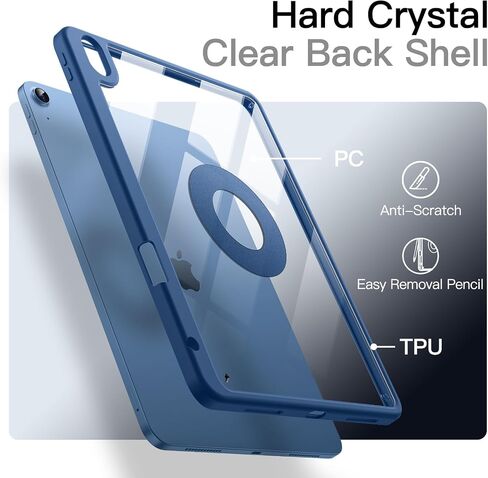 Jetech Magnetic Case لـ iPad (A16) الجيل الحادي عشر/العاشر (2025/2022) مع حامل القلم الرصاص ، وغطاء واضح قابل للإزالة ، وصورة/منظر طبيعي مع عرض شاشة مرفوعة (البحرية) in Kuwait