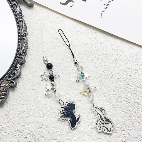 2Pack Cute Phone Charms Crystal Jellyfish Kois Fish Sea Shell Matching Beaded Phone Chain Y2K Accessories for Bag Keychain Pendants Decor in Kuwait