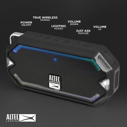 Altec Lansing - مكبر صوت Bluetooth Wiramini اللاسلكي ، بطارية IP67 مقاومة للماء USB C مع 6 ساعات من اللعب ، مضغوط ، مقاوم للصدمات ، مقاوم للثلوج ، كل شيء دليل (أسود) in Saudi Arabia
