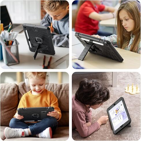 Bundle of iPad 9th Generation Case 2021 and Glass Screen Protector | iPad 10.2 Case for Kids 8th 7th Generation w/Pencil Holder & Stand | Heavy Duty Drop Proof Cover for iPad 9th 8th 7th Gen | Black in Kuwait