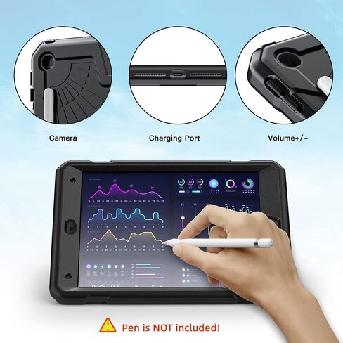 Bundle of iPad 9th Generation Case 2021 and Glass Screen Protector | iPad 10.2 Case for Kids 8th 7th Generation w/Pencil Holder & Stand | Heavy Duty Drop Proof Cover for iPad 9th 8th 7th Gen | Black in Kuwait