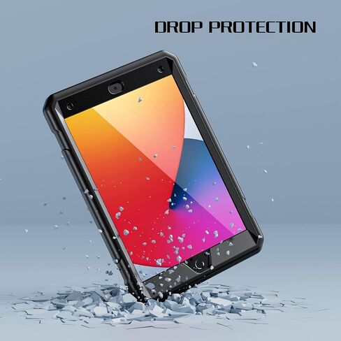 Bundle of iPad 9th Generation Case 2021 and Glass Screen Protector | iPad 10.2 Case for Kids 8th 7th Generation w/Pencil Holder & Stand | Heavy Duty Drop Proof Cover for iPad 9th 8th 7th Gen | Black in Kuwait