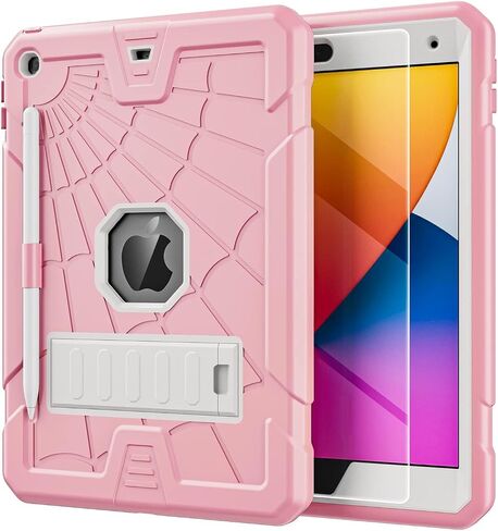 Bundle of iPad 9th Generation Case 2021 and Glass Screen Protector | iPad 10.2 Case for Kids 8th 7th Generation w/Pencil Holder & Stand | Heavy Duty Drop Proof Cover for iPad 9th 8th 7th Gen | Black in Kuwait