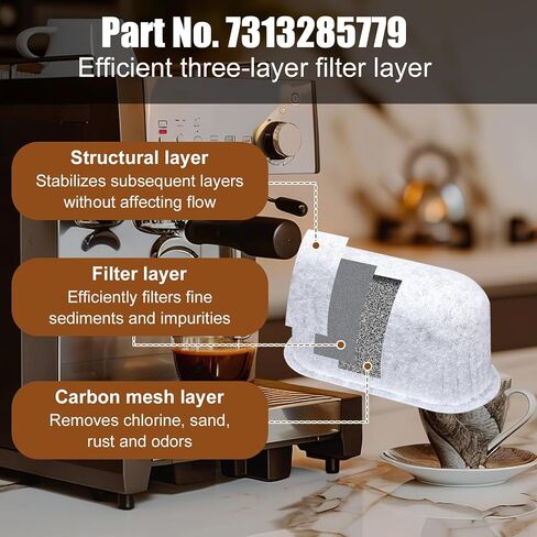 3pcs Coffee Maker Filter Replacement, Activated Charcoal Water Filter Espresso Coffee Machine Cafe Maker Carbon for Delonghi Accessories Compatible with 7313285779 in Kuwait