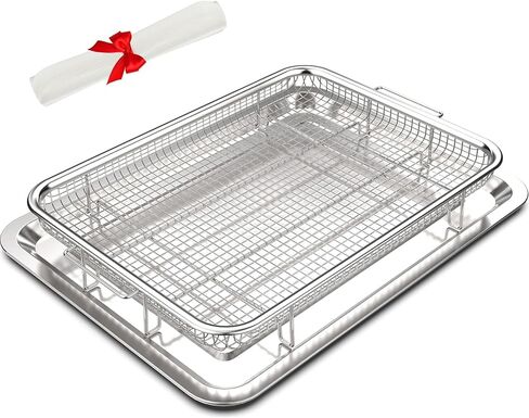 سلة مقلاة الهواء الفرن ودرج ، 15.5 "× 11.6" سلة مقلاة الهواء للفرن مع ورقة رقصة رقصة 30 قطعة ، صينية مقلاة من الفولاذ المقاوم للصدأ والمقالي للفرن ، الشظية in Kuwait