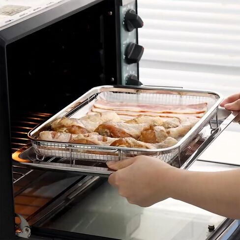 سلة مقلاة الهواء الفرن ودرج ، 15.5 "× 11.6" سلة مقلاة الهواء للفرن مع ورقة رقصة رقصة 30 قطعة ، صينية مقلاة من الفولاذ المقاوم للصدأ والمقالي للفرن ، الشظية in Kuwait