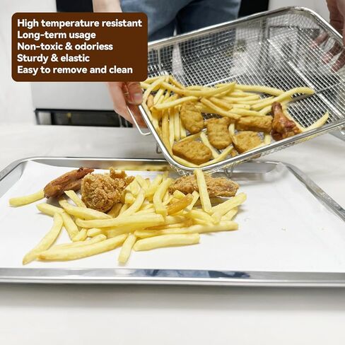 سلة مقلاة الهواء الفرن ودرج ، 15.5 "× 11.6" سلة مقلاة الهواء للفرن مع ورقة رقصة رقصة 30 قطعة ، صينية مقلاة من الفولاذ المقاوم للصدأ والمقالي للفرن ، الشظية in Kuwait