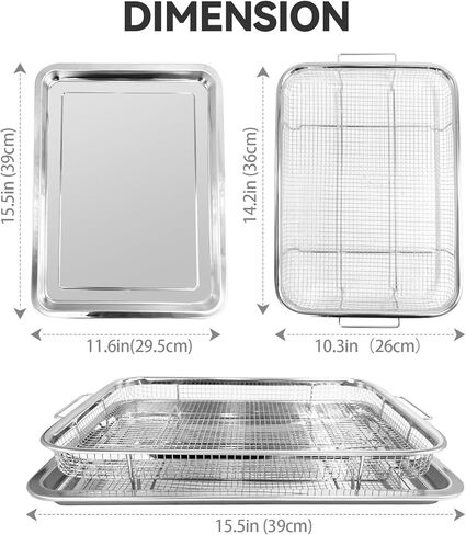 سلة مقلاة الهواء الفرن ودرج ، 15.5 "× 11.6" سلة مقلاة الهواء للفرن مع ورقة رقصة رقصة 30 قطعة ، صينية مقلاة من الفولاذ المقاوم للصدأ والمقالي للفرن ، الشظية in Kuwait