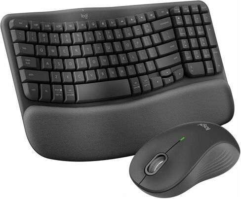 Logitech Mk670 Comfort Wave Wireless Wireless Keyboard & Mouse Combo Home Office Office Attlesle Modern Backle مع مكبر الصوت اللاسلكي Micro Portable Portable ، وسادة معصم الهلام ووسادة الماوس in Kuwait