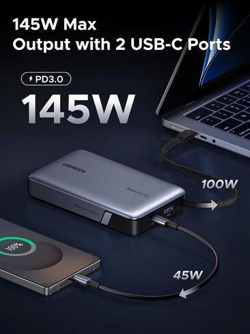 UGREEN Nexode Power Bank, 20000mAh 145W Laptop Portable Charger with Built-in USB-C Cable 72Wh Fast Charging Business Travel Battery Pack for MacBook Pro/Air/ipad/iPhone 17/Samsung S25/Dell/HP/Lenovo in Saudi Arabia