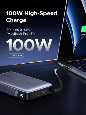 UGREEN Nexode Power Bank, 20000mAh 145W Laptop Portable Charger with Built-in USB-C Cable 72Wh Fast Charging Business Travel Battery Pack for MacBook Pro/Air/ipad/iPhone 17/Samsung S25/Dell/HP/Lenovo in Saudi Arabia
